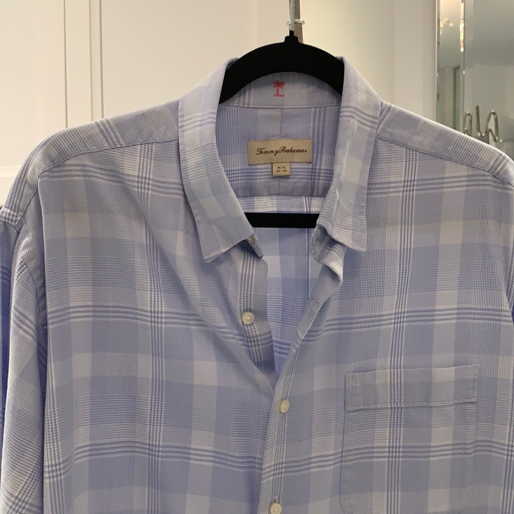 Tommy Bahama Light Blue Plaid Casual Button-Down Shirt